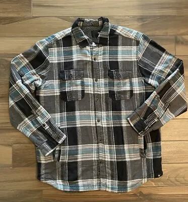 Hurley Men's Heavyweight Flannel Button Up Fleece Lined Plaid Sherpa Jacket L • $24.80