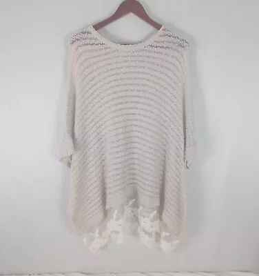 Miracle Sweater Womens M / L Beach Open Weave Lace Hem Dolman Sleeve Wool Blend • $14.99
