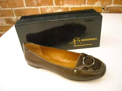 B Makowsky Empire Dark Brown Leather Hair Calf Loafer Flats New • $29.95