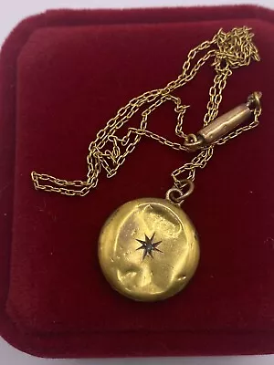Rare Antique Victorian 10 K Yellow Gold DIamond Star Locket Pendant & Necklace • $59.99