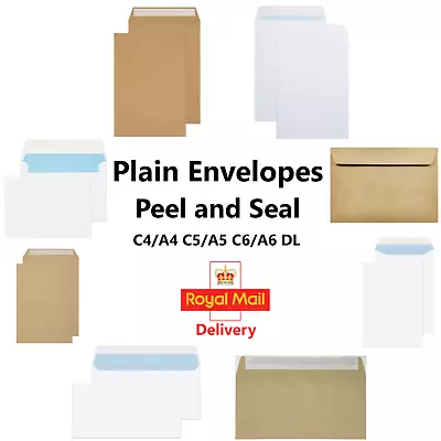 Quality Strong Plain Envelopes Peel And Seal C5/A5 C6/A6 C4/A4 White & Manila • £74.99