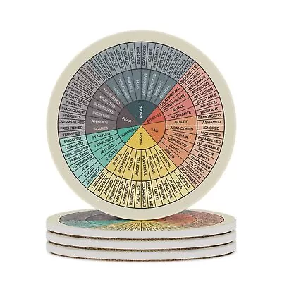 Wheel Of Emotions Feelings Chart Coasters For Drinks Set Of 4 Absorbent Round Ce • $37.25