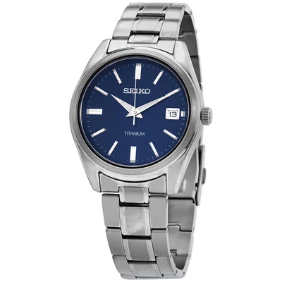 $180 • Buy SEIKO Mens Watch Classic Quartz Blue Dial Grey Titanium Sapphire Crystal SUR373