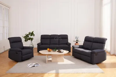 £299.99 • Buy Sofa Suite 3+2+1 Armchair Set Manual Recliner Dark Grey Fabric Padded