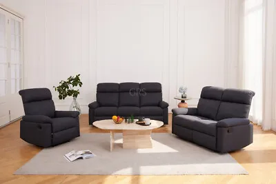 Sofa Suite 3+2+1 Armchair Set Manual Recliner Dark Grey Fabric Padded • £229.99