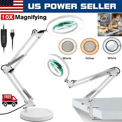 Magnifier LED Lamp 10x Magnifying Glass Desk Light Reading Lamp With Base& Clamp • $23.90