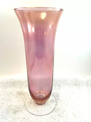 VTG Cranberry Flash Glass Flower Vase Applied Base 10 T • $11.62
