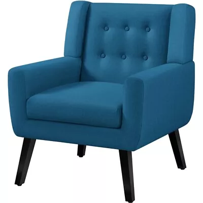 Button Tufted Armchair With Solid Wood Legs Accent Chair For Living Room • £89.99