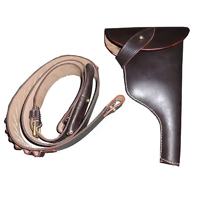 German Mauser C96 Bolo M1921 Leather Pistol Holster & Bandolier Belt D-Brown S96 • $95.47