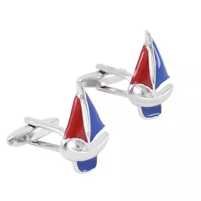 Sailing Boat Yacht Fishing Cufflinks Novelty Blue Red Fun Birthday Sport Gift UK • $24.88