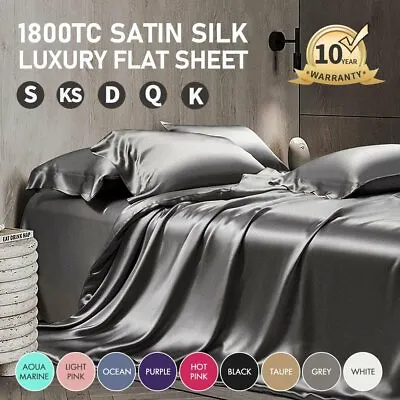 $15.67 • Buy Silk Satin 1800TC Sheets Flat Sheet Single Double Queen King Surper King Bed AU