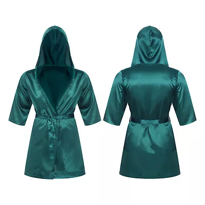 US Men's Silk Satin Pajamas Hooded Bathrobe With Belted Set Bath Robe Sleepwear • $16.50