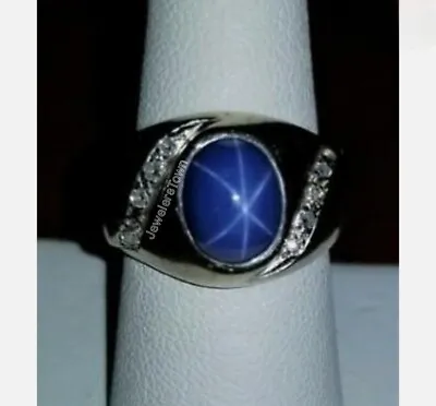 Men Star Sapphire Ring Sterling Silver 925 Blue Star Sapphire Ring Silver • $54.39