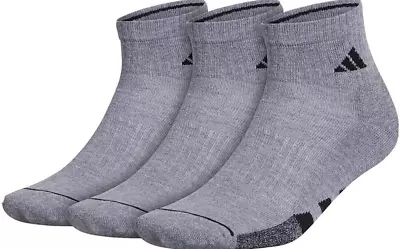 Adidas 3Pk. Men's Cushioned Gray-Black Logo Quarter Socks Mens Size 6-12 • $18.99