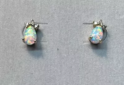 10K Opal & Diamond Accent Stud Earrings • $49.99