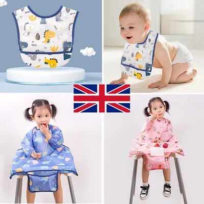 Baby Kids Bibs Long Sleeve Weaning Feeding Apron Coverall Highchair Xmas Q • £5.88