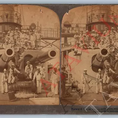 1899 USS Iowa Navy Sailors 13  Gun Turret Real Photo Stereoview Military Men V44 • $14.75