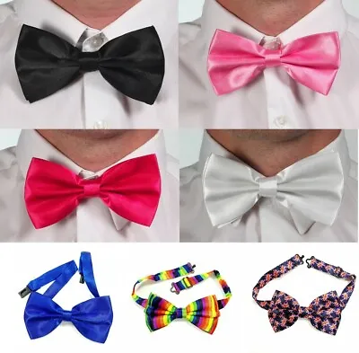 Satin Bow Strap On Tie Wedding Mens Great For Fancy Dress Adult 12 Designs • £3.49