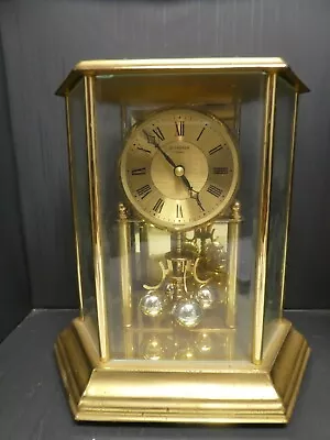 Vintage Etched Rose Glass Brass Bucherer Quartz German Made Anniversary Clock  • $89