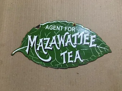 Porcelain Mazawattee Tea Enamel Sign Size 10  X 5  Inches • $39.99