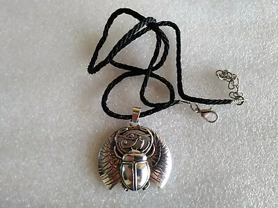 Scarab Beetle Pendant Chain Necklace Egyptian Fashion Jewelry Silver Color  • $15