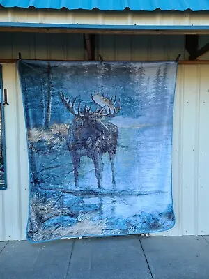 Quiet Water Moose Forest Trees Outdoor Queen Blanket Bedspread • $58.19