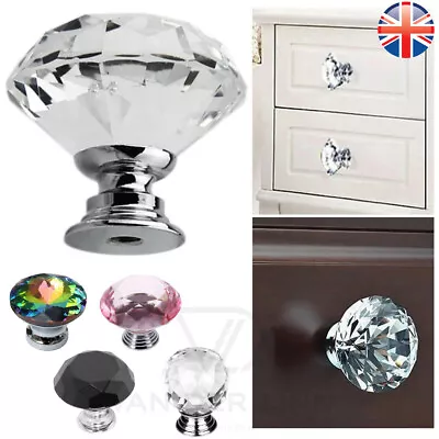 20~30mm Crystal Door Knob Diamond Round Cabinet Furniture Cupboard Drawer • £46.88