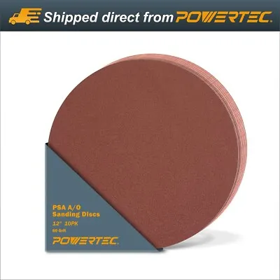 $18.99 • Buy POWERTEC 12  PSA 60 Grit Aluminum Oxide Adhesive Sanding Disc, 10pcs (110380)