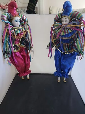 Harlequin  Porcelain  Mardi Gras 17  Dolls Pink & Blue Dolls/Set Of 2/Ex Cond • $24.99