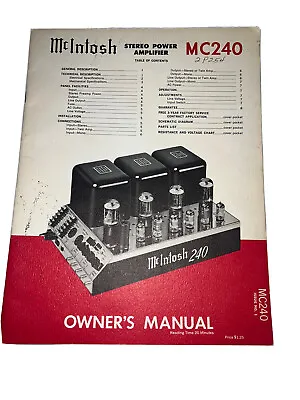 Mcintosh MC240 Owners Manual/Registration Card/Maintenance Vintage Original • $129.99
