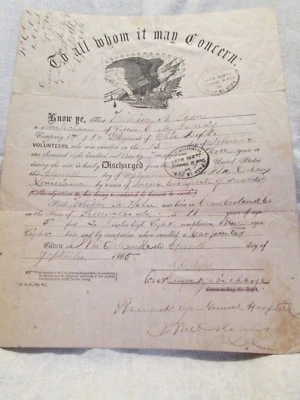 $350 • Buy Civil War Discharge Paper For William M. Hahn Musician