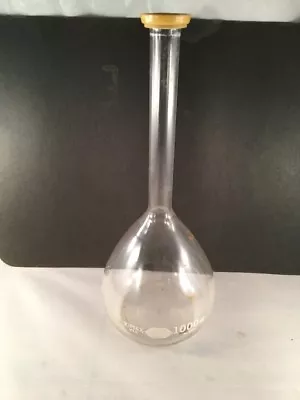 Vintage KIMAX Tall Science Lab Supply Glass 1000 Ml Volumetric Flask Made In USA • $17.49