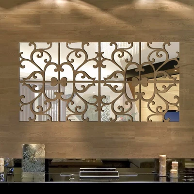 £6.97 • Buy 32X Glass Mirror Tiles Wall Sticker Self Adhesive Square Stick On Home Decor QQ