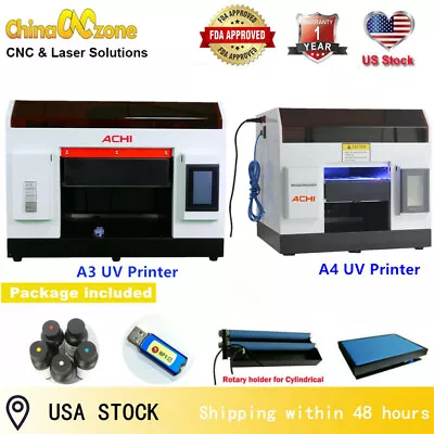 ACHI A3 A4 UV Printer Epson Printed Head Cylindrical 6 Colors For Metal Glass US • $1994.05