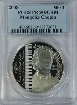 2008 Mongolia Silver Proof Color 500 Togrog Frederic Chopin • $100