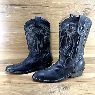 Oak Tree Womens Boots 7 Western Cowboy Benchmade Black Gray Pull On • $39.88