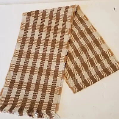 Vintage Plaid Wool Scarf Brown Tan 8x60  Fringe Classic Preppy 1960s 1970s • $12.99