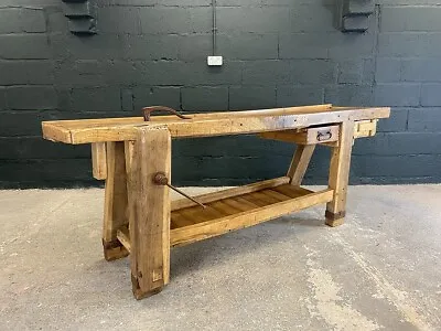 Restored Antique French Oak Joiners Workbench Kitchen Island Unit • £1650