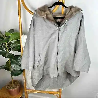 Hotel Particular Grey Mink Hooded Poncho Jacket Sz M • $375