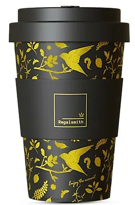 Travel Coffee Cup Reusable Eco Friendly Coffee Travel Mug Black Gold Sleeve Lid • £7.09