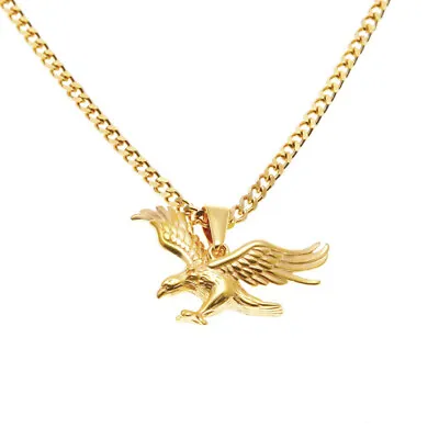 Hip Hop Men Women Stainless Steel ROC Eagle Pendant Chain Necklace With Heart • £5.96