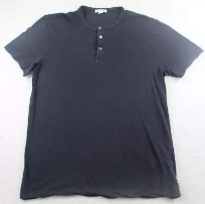 James Perse Shirt Mens Size 1 Black Henley Knit Short Sleeve Cotton Made In USA • $27.95