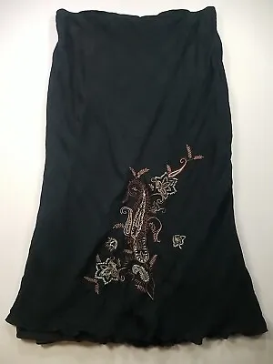 Vintage Silk Maxi Skirt 14/16 Black Goth Vamp Embroidered Venezia Jeans 90’s Y2K • $26.75