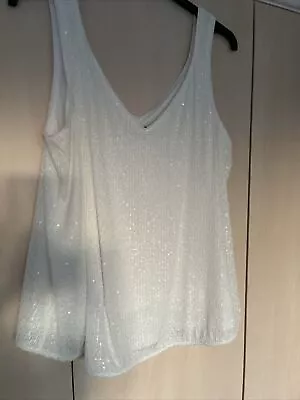 Marks And Spencer Collection Size 18 White Lined Sequinned Vest Top  Worn Once • £4.99
