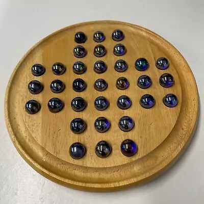 Vintage Wood Solitaire Board Game Set With 33 Glass Marbles Pre-owned • $32