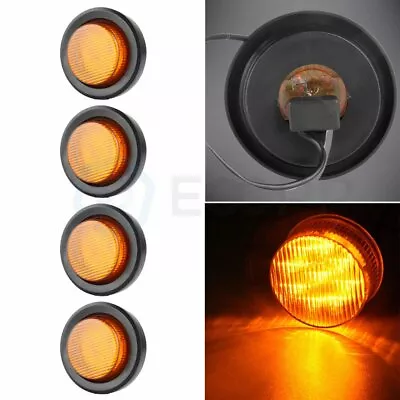 4X Amber 2 Inch 9 LED Round Truck Trailer Side Marker Clearance Light W/ Grommet • $18.79