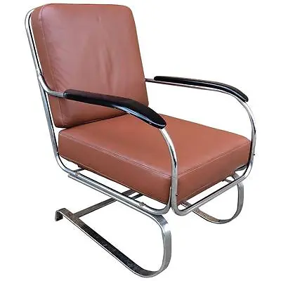 Art Deco KEM Weber For Lloyd Chrome And Leather Lounge Chair • $3200