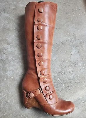 Miz Mooz Siri Leather Zip Closure Wedge-heel Tall Boots US 6.5 Button Brown • $79