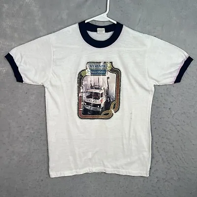 Vintage 70s Volvo Diesel Trucks Ringer T Shirt Adult Medium White Mens • $34.99