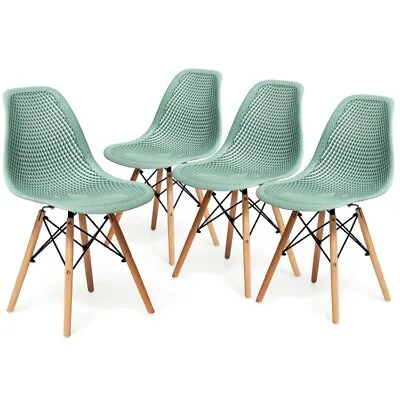 Set Of 4 Plastic Hollow Out Chair Dining Home Mid Century Modern Wood-Leg Seat • $97.98